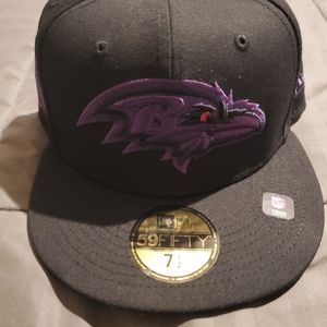 BALTIMORE RAVENS NEW ERA 59FIFTY HAT 7 1/2 BLACK W PURPLE UV & PURPLE SWEATBAND